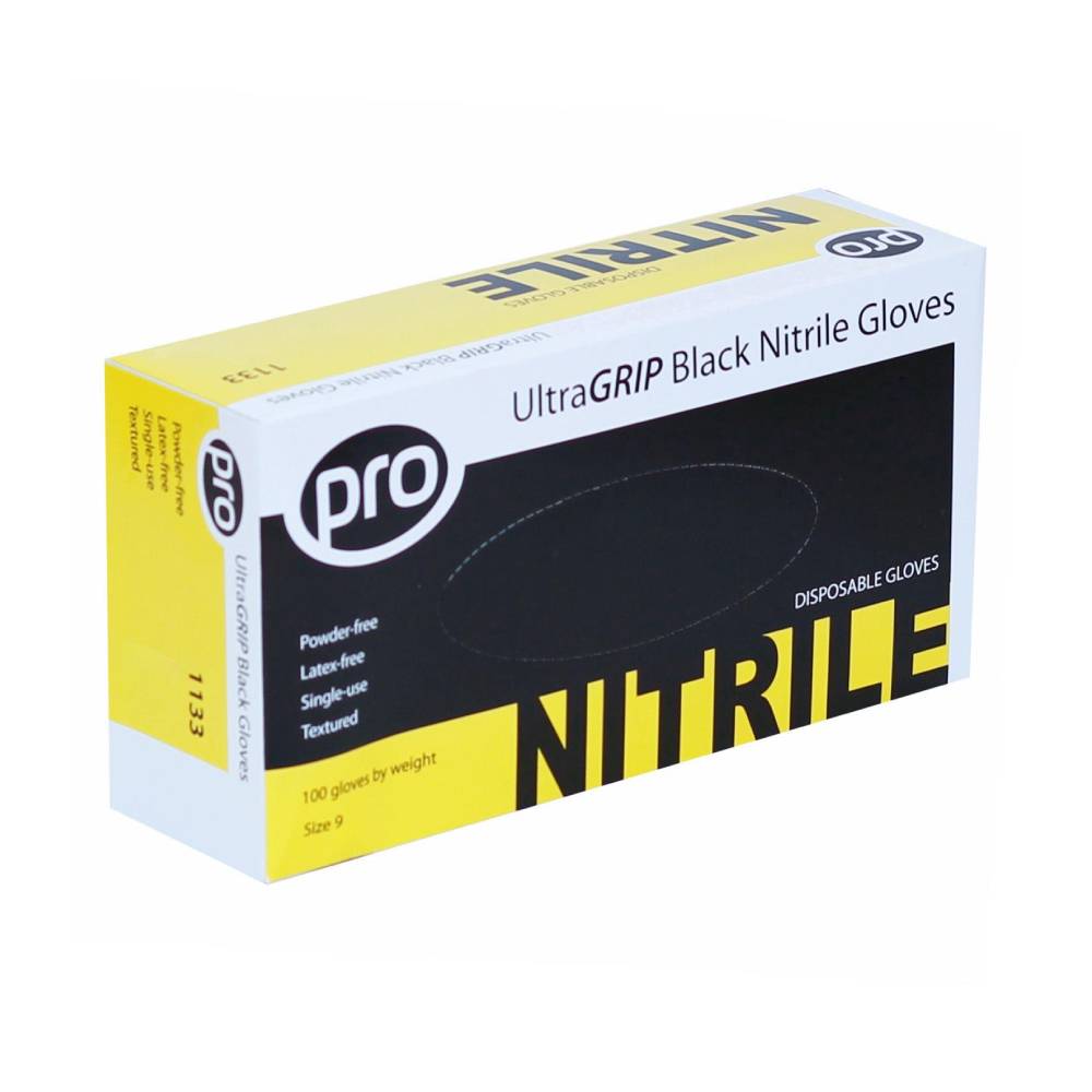 PRO UltraGRIP Black Nitrile Handskar Box med 100 st